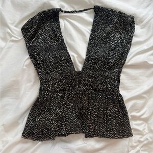 Sabina Musayev Black and White V-Neck Blouse